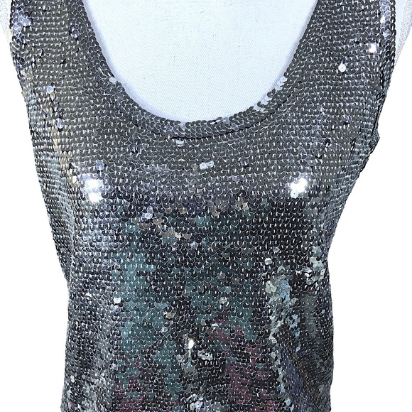 Eleanor P Brenner Sequin Tank Sparkling Scoop Neck Top Sleeveless Women Silver M - Picture 5 of 15